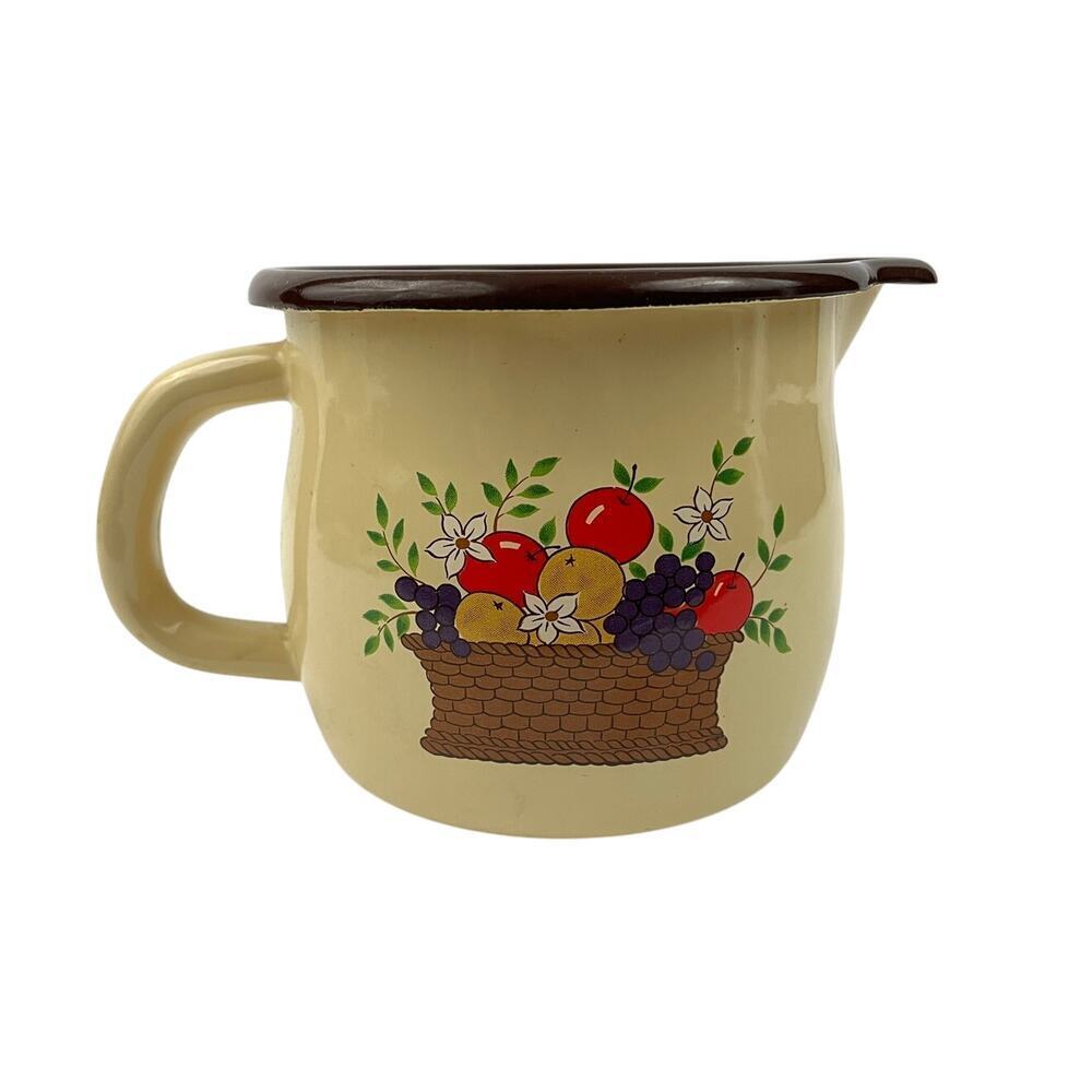 VTG Enamelware Metal Pitcher Fruit Basket Taiwan Mug Farmhouse FTDA‎ 1980s